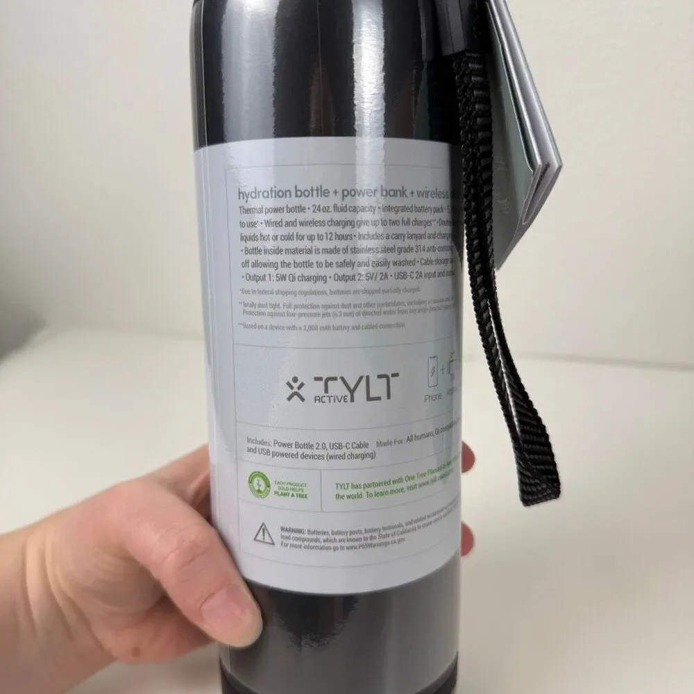 TYLT Bottle 2.0 Hydration Bottle With Built In Power Bank & Wireless Charger NEW